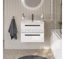 Тумба с раковиной Cezares Eco Cer-N 70 bianco lucido, раковина Duet 70, ручки матовые черные