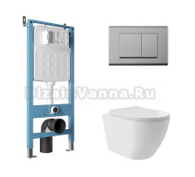 Комплект Aqueduto AQDS130Т Унитаз подвесной Ovo Plus безободковый, с микролифтом, смыв Tornado + Система инсталляции для унитазов Tecnica Novo + Кнопка смыва Quadrado хром