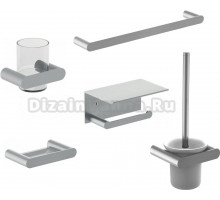 Набор Мыльница Nofer Verona 16875.S матовый сатин + Стакан 16881.S + Полотенцедержатель 16870.40.S + Ершик 16877.S + Держатель 16876.S с полкой для телефона