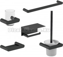 Набор Мыльница Nofer Verona 16875.N черная + Стакан 16881.N черный + Полотенцедержатель 16870.40.N черный + Ершик 16877.N черный + Держатель 16876.N черный, с полкой для телефона