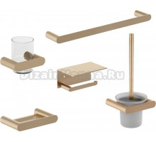 Набор Мыльница Nofer Verona 16875.G золотая + Стакан 16881.G золотой + Полотенцедержатель 16870.40.G золотой + Ершик 16877.G золотой + Держатель 16876.G золотой, с полкой для телефона