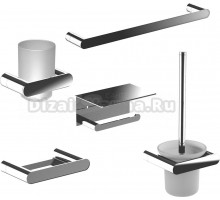 Набор Мыльница Nofer Verona 16875.B нержавеющая сталь + Стакан 16881.B нержавеющая сталь + Полотенцедержатель 16870.40.B нержавеющая сталь + Ершик 16877.B нержавеющая сталь + Держатель 16876.B нержавеющая сталь, с полкой для телефона