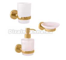 Набор Стакан Rav Slezak Colorado COA0201ZK золотистый крацованный + Мыльница COA0300ZK золотистый крацованный + Дозатор COA0303ZK золотистый крацованный