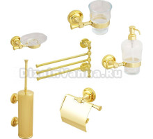 Набор Мыльница Migliore Fortuna подвесная, стекло, золото + Дозатор подвесной, стекло, золото + Стакан подвесной, стекло, золото + Полотенцедержатель 27678 поворотный тройной, золото + Ершик 27730 золото + Держатель 27694 золото