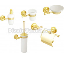 Набор Мыльница Migliore Fortuna подвесная, керамика, золото + Дозатор подвесной, керамика, золото + Стакан подвесной, керамика, золото + Ершик 27736 золото + Держатель 27694 золото + Крючок 27708 золото
