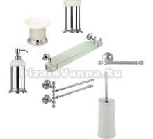 Набор Мыльница Migliore Mirella 17228 хром + Дозатор 17235 хром + Стакан 17226 хром + Полотенцедержатель 17254 двойной поворотный, хром + Ершик 30028 хром + Держатель 17231 хром + Полка 17247 хром, 50 см