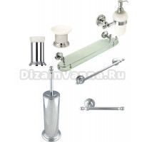 Набор Мыльница Migliore Mirella 17228 хром + Дозатор 17234 хром + Стакан 17226 хром + Полотенцедержатель 17250 хром + Ершик 17237 хром + Держатель 17231 хром + Полка 17247 хром, 50 см