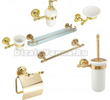 Набор Мыльница Migliore Mirella 17308 золото + Дозатор 17315 золото + Стакан 17306 золото + Полотенцедержатель 17331 золото + Ершик 17319 золото + Держатель 17311 золото + Полка 17327 золото, 58 см