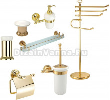 Набор Мыльница Migliore Mirella 17309 золото + Дозатор 17315 золото + Стакан 17307 золото + Полотенцедержатель 17346 золото + Ершик 17319 золото + Держатель 17311 золото + Полка 17327 золото, 58 см