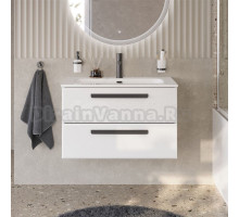 Тумба с раковиной Cezares Eco Cer-N 80 bianco lucido, раковина Eco 80, ручки матовые черные