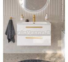 Тумба с раковиной Cezares Eco Cer-N 80 bianco lucido, раковина Eco 80, ручки сатиновое золото