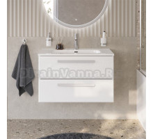 Тумба с раковиной Cezares Eco Cer-N 80 bianco lucido, раковина Duet 80, ручки сатин