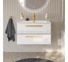 Тумба с раковиной Cezares Eco Cer-N 80 bianco opaco, раковина Eco 80, ручки сатиновое золото