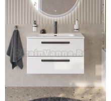 Тумба с раковиной Cezares Eco Cer-N 80 bianco opaco, раковина Duet 80, ручки матовые черные