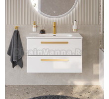 Тумба с раковиной Cezares Eco Cer-N 80 bianco opaco, раковина Duet 80, ручки сатиновое золото