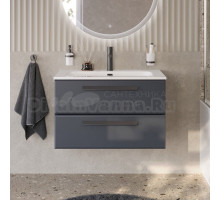 Тумба с раковиной Cezares Eco Cer-N 80 grafito, раковина Eco 80, ручки матовые черные