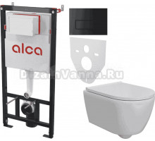 Комплект 5 в 1: Инсталляция AlcaPlast AM101/1120-4:1 RU M578-0001 + Унитаз подвесной DIWO Коломна 0700 + Сиденье с микролифтом + Кнопка черная + Комплект шумоизоляции, креплений