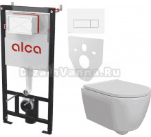 Комплект 5 в 1: Инсталляция AlcaPlast AM101/1120-4:1 M570-VE-01 + Унитаз подвесной DIWO Коломна 0700 + Сиденье с микролифтом + Кнопка белая + Комплект шумоизоляции, креплений