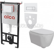 Комплект 5 в 1: Инсталляция AlcaPlast AM101/1120-4:1 RU M571-0001 + Унитаз подвесной DIWO Коломна 0700 + Сиденье с микролифтом + Кнопка хром глянец + Комплект шумоизоляции, креплений