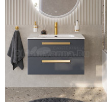 Тумба с раковиной Cezares Eco Cer-N 80 grafito, раковина Duet 80, ручки сатиновое золото