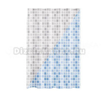 Штора для ванной Рыжий кот Клетка 180х180, серый, голубой, клетка