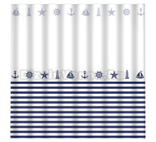 Штора для ванной Рыжий кот SC-PE-38 180х180, белая, полосы, корабли, маяки