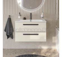 Тумба с раковиной Cezares Eco Cer-N 80 брашированная альпака, раковина Eco 80, ручки матовые черные