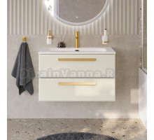 Тумба с раковиной Cezares Eco Cer-N 80 брашированная альпака, раковина Eco 80, ручки сатиновое золото