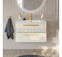 Тумба с раковиной Cezares Eco Cer-N 80 брашированная альпака, раковина Duet 80, ручки сатиновое золото