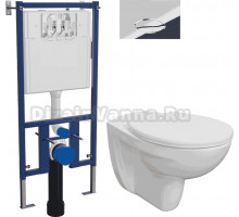 Комплект 4 в 1 Унитаз подвесной DIWO Анапа, безободковый + Сиденье 803-003-709, термопласт, с микролифтом + Инсталляция EWRIKA ProLT 0026-2020 + Кнопка 0051 цвет хром