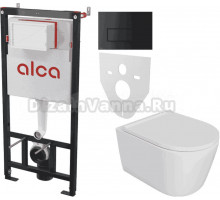 Комплект 5 в 1: Инсталляция AlcaPlast AM101/1120-4:1 RU M578-0001 + Унитаз подвесной DIWO Архангельск 0800 + Сиденье с микролифтом + Кнопка черная + Комплект шумоизоляции, креплений