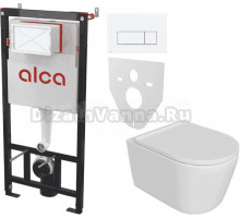 Комплект 5 в 1: Инсталляция AlcaPlast AM101/1120-4:1 M570-VE-01 + Унитаз подвесной DIWO Архангельск 0800 + Сиденье с микролифтом + Кнопка белая + Комплект шумоизоляции, креплений