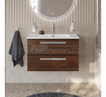 Тумба с раковиной Cezares Eco Cer-N 80 орех шоколад софт, раковина Duet 80, ручки серые