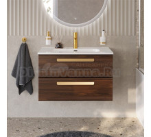 Тумба с раковиной Cezares Eco Cer-N 80 орех шоколад софт, раковина Duet 80, ручки сатиновое золото