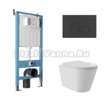 Комплект Aqueduto AQDS135Т Унитаз подвесной Cone Plus безободковый, с микролифтом, смыв Tornado + Система инсталляции для унитазов Tecnica Novo + Кнопка смыва Circulo черная матовая