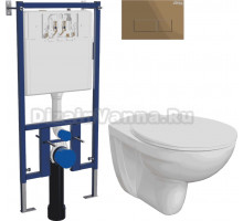 Комплект 4 в 1 Унитаз подвесной DIWO Анапа безободковый + Сиденье 803-003-709 термопласт, с микролифтом + Инсталляция EWRIKA ProLT 0026-2020 + Кнопка 0043 цвет матовое золото