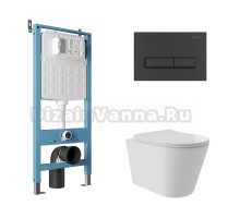 Комплект Aqueduto AQDS141Т Унитаз подвесной Cone Plus безободковый, с микролифтом, смыв Tornado + Система инсталляции для унитазов Tecnica Novo + Кнопка смыва Retangulo черная матовая