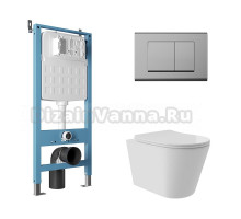 Комплект Aqueduto AQDS142Т Унитаз подвесной Cone Plus безободковый, с микролифтом, смыв Tornado + Система инсталляции для унитазов Tecnica Novo + Кнопка смыва Quadrado хром