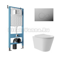 Комплект Aqueduto AQDS175Т Унитаз подвесной Cone Plus безободковый, с микролифтом, смыв Tornado + Система инсталляции для унитазов Tecnica Novo + Кнопка смыва Circulo Novo хром