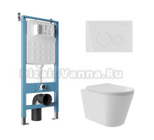 Комплект Aqueduto AQDS184T Унитаз подвесной Cone Plus безободковый, с микролифтом, смыв Tornado + Система инсталляции для унитазов Tecnica Novo + Кнопка смыва Circulo Novo белая глянцевая