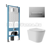 Комплект Aqueduto AQDS202Т Унитаз подвесной Cone Plus безободковый, с микролифтом, смыв Tornado + Система инсталляции для унитазов Tecnica Novo + Кнопка смыва Retangulo Novo хром