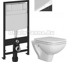 Комплект 4 в 1 Унитаз подвесной DIWO Сочи 7508N003-0079, безободковый + Сиденье Yakut 0344, быстросъемное, с микролифтом + Инсталляция EWRIKA ProLT 0026-2020 + Кнопка 0041 цвет хром