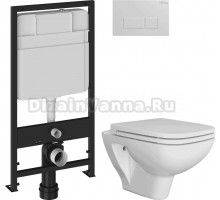 Комплект 4 в 1 Унитаз подвесной DIWO Сочи 7508N003-0079 безободковый + Сиденье Yakut 0344 быстросъемное, с микролифтом + Инсталляция EWRIKA ProLT 0026-2020 + Кнопка 0042 цвет белый