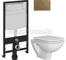 Комплект 4 в 1 Унитаз подвесной DIWO Сочи 7508N003-0079 безободковый + Сиденье Yakut 0344 быстросъемное, с микролифтом + Инсталляция EWRIKA ProLT 0026-2020 + Кнопка 0043 цвет матовое золото