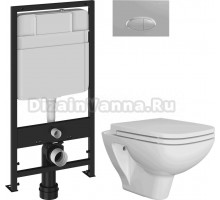 Комплект 4 в 1 Унитаз подвесной DIWO Сочи 7508N003-0079 безободковый + Сиденье Yakut 0344 быстросъемное, с микролифтом + Инсталляция EWRIKA ProLT 0026-2020 + Кнопка 0050 цвет матовый хром