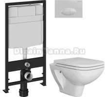 Комплект 4 в 1 Унитаз подвесной DIWO Сочи 7508N003-0079 безободковый + Сиденье Yakut 0344 быстросъемное, с микролифтом + Инсталляция EWRIKA ProLT 0026-2020 + Кнопка 0052 цвет белый