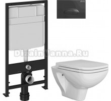 Комплект 4 в 1 Унитаз подвесной DIWO Сочи 7508N003-0079 безободковый + Сиденье Yakut 0344 быстросъемное, с микролифтом + Инсталляция EWRIKA ProLT 0026-2020 + Кнопка 0054 цвет матовый черный