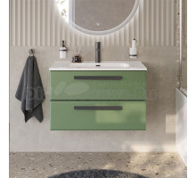 Тумба с раковиной Cezares Eco Cer-N 80 фисташковый софт, раковина Duet 80, ручки матовые черные