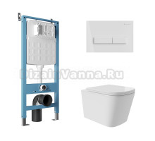 Комплект Aqueduto AQDS152Т Унитаз подвесной Macio Plus безободковый, с микролифтом, смыв Tornado + Система инсталляции для унитазов Tecnica Novo + Кнопка смыва Retangulo белая глянцевая