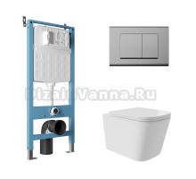 Комплект Aqueduto AQDS154Т Унитаз подвесной Macio Plus безободковый, с микролифтом, смыв Tornado + Система инсталляции для унитазов Tecnica Novo + Кнопка смыва Quadrado хром